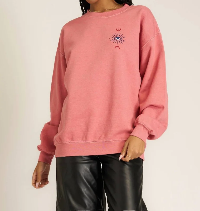 Women's Holiday Attire All Seeing Eye Embroidered Sweatshirt In Pink