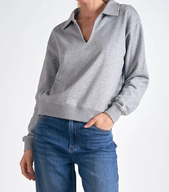 Clothing Sales Long Sleeve Collared Top In Heather Grey