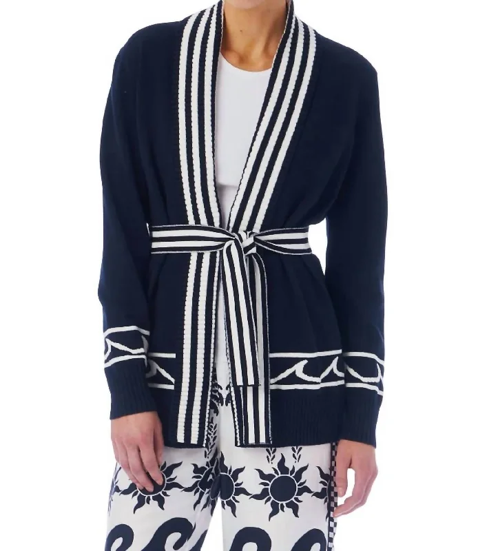 Women's Clothing Sale Online Cap Boyfriend Cardigan In Navy & White