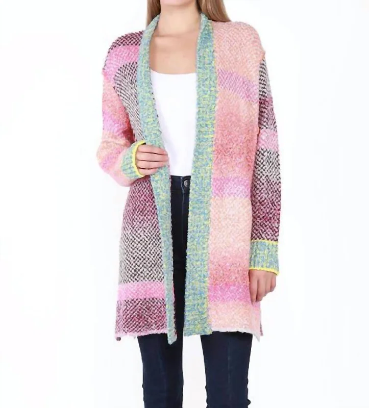 Women's Outfit Patchwork Mosaic Cardigan In Pink