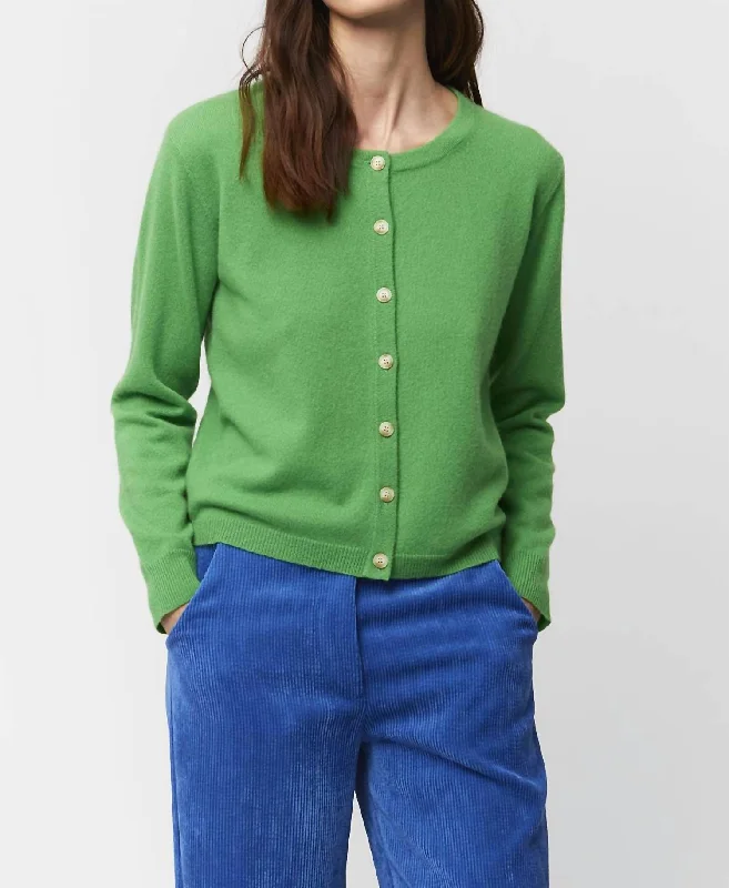 Comfortable Outfit For Women Crewneck Cashmere Cardigan In Green