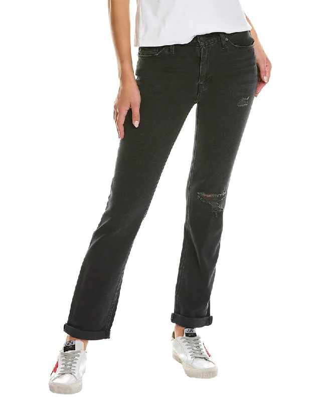 Casual Outfit For Women HUDSON Jeans Nico Mid-Rise Black Ash Destruct Straight Ankle Jean