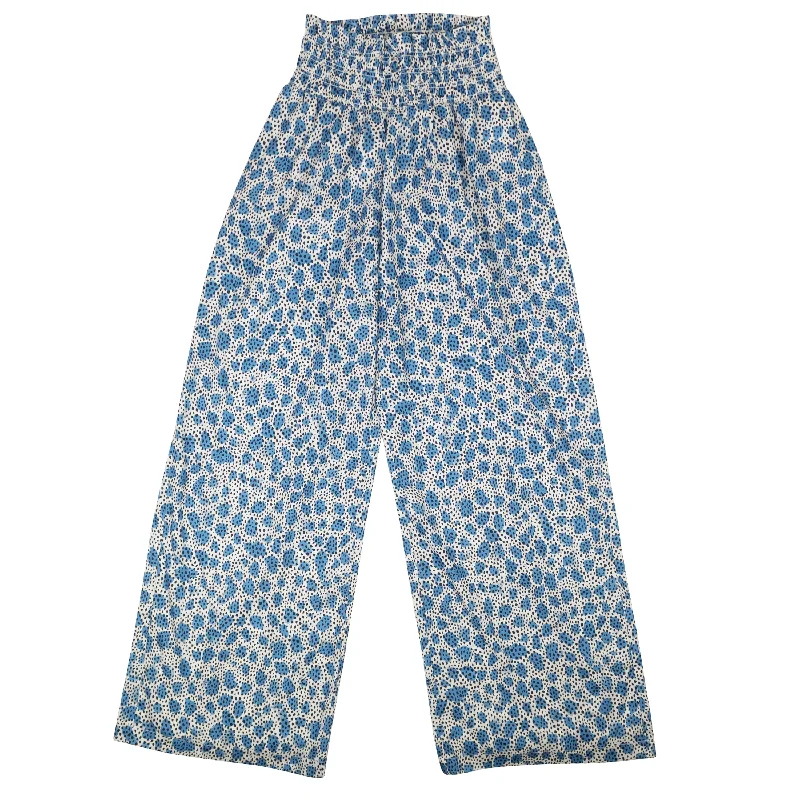 Women's Floral Print Outfit Blue Polyester Leopard Print Pull On Pants