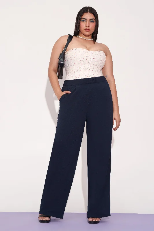 End Of Season Sale Clothing Navy Chisel Pleated Waistband Curve Korean Pants