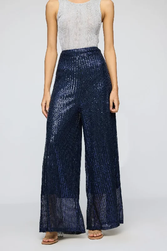 Luxury Women's Clothing Moonlight Navy Sequin Flare Fit Korean Pants