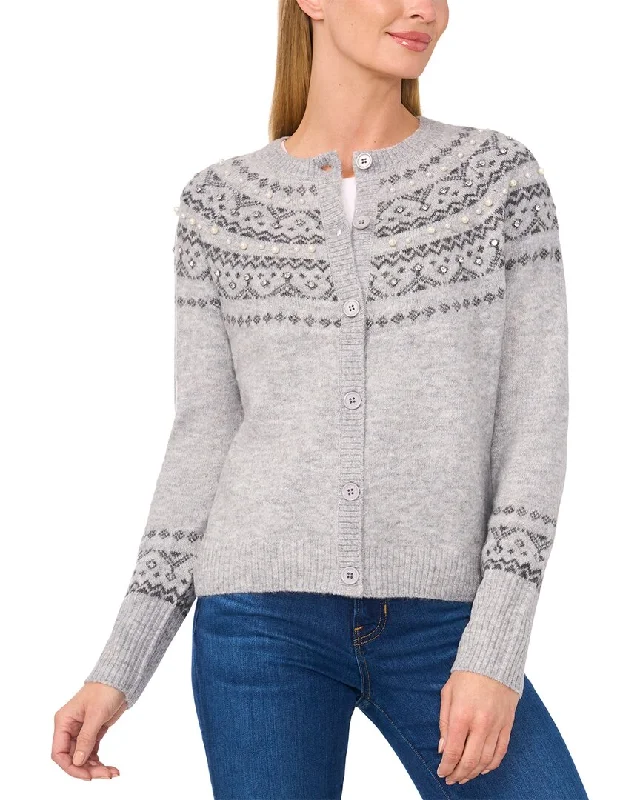 Women's Online Clothing Boutique CeCe Fairisle & Pearl Striped Yoke Cardigan