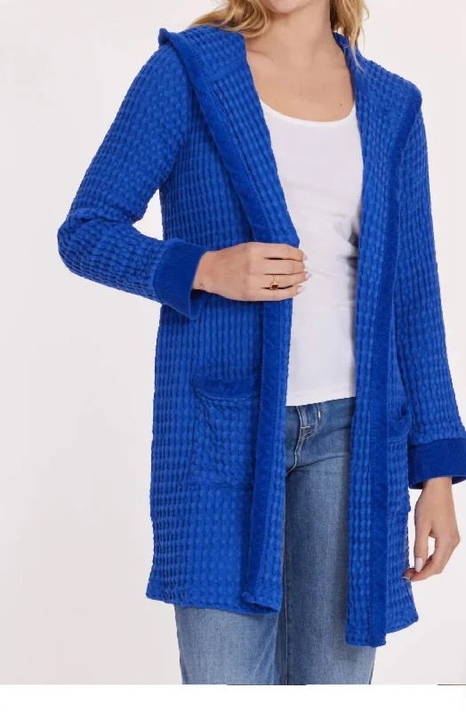 Women's Elegant Evening Outfit Long Sleeve Hooded Cardi In Blue