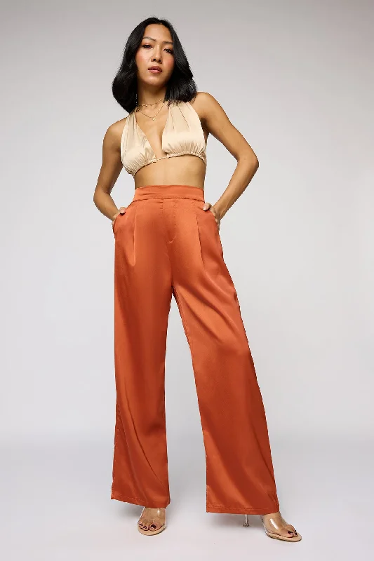 Minimalist Women's Fashion Clothing Warm Amber Satin Straight Korean Pants