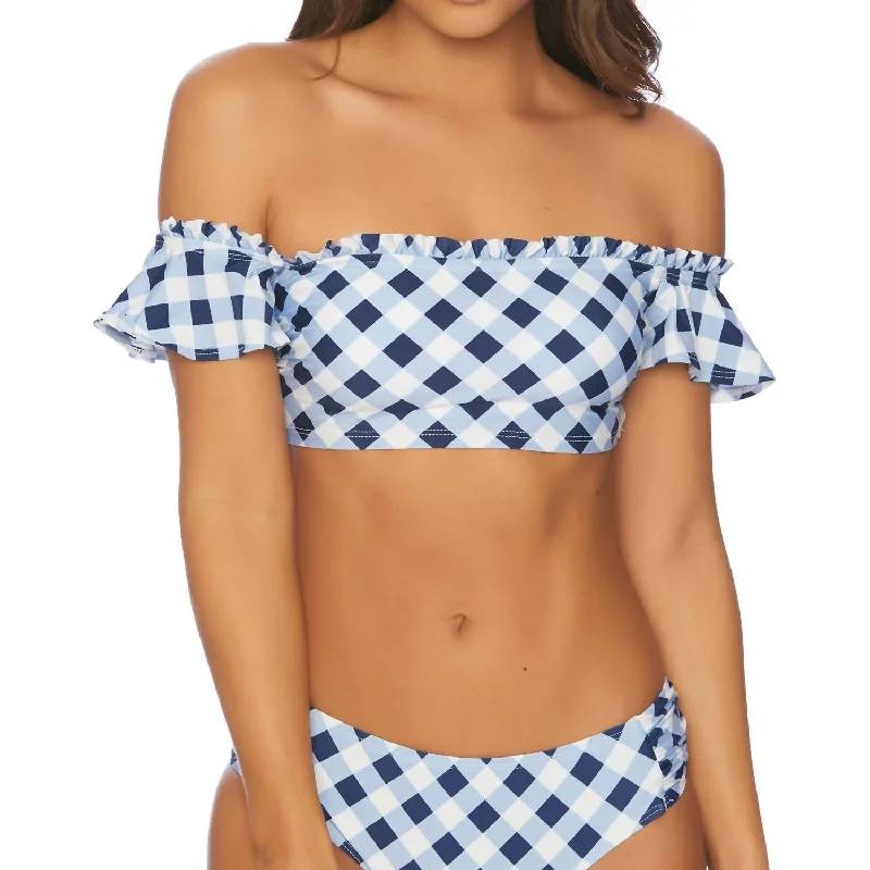 Women's Everyday Clothes Off Shoulder Crop Bikini Top In Breaking Plaid Navy