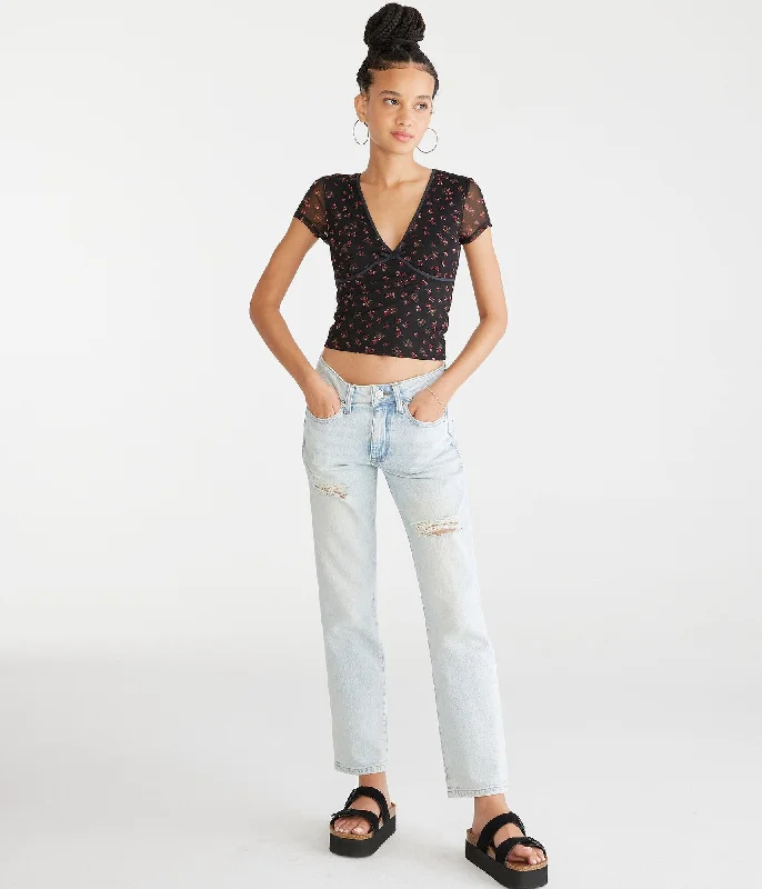 Women's Date Night Outfit Aeropostale Mid-Rise Straight Ankle Jean