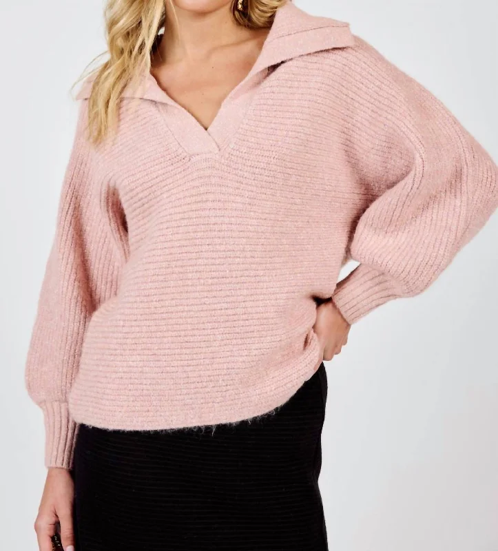 Plus Size Women's Fashion Dani Collared Sweater In Rose Pink