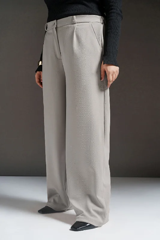 Easygoing Women's Style Dove Grey Curve Textured Korean Pants