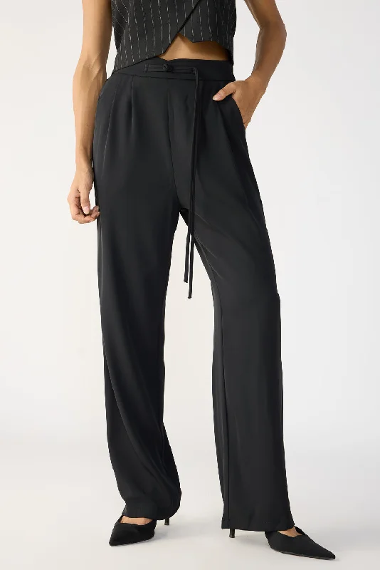 Women's Chic Outfit Caviar Black Knotted Waist Korean Pants