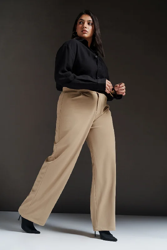 Versatile Women's Clothing for All Occasions Dune Beige Curve Textured Korean Pants