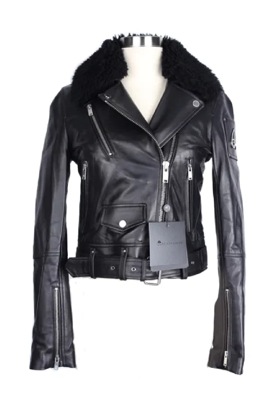 Comfortable Women's Clothing Leather W/ Shearling Collar Moto Jacket