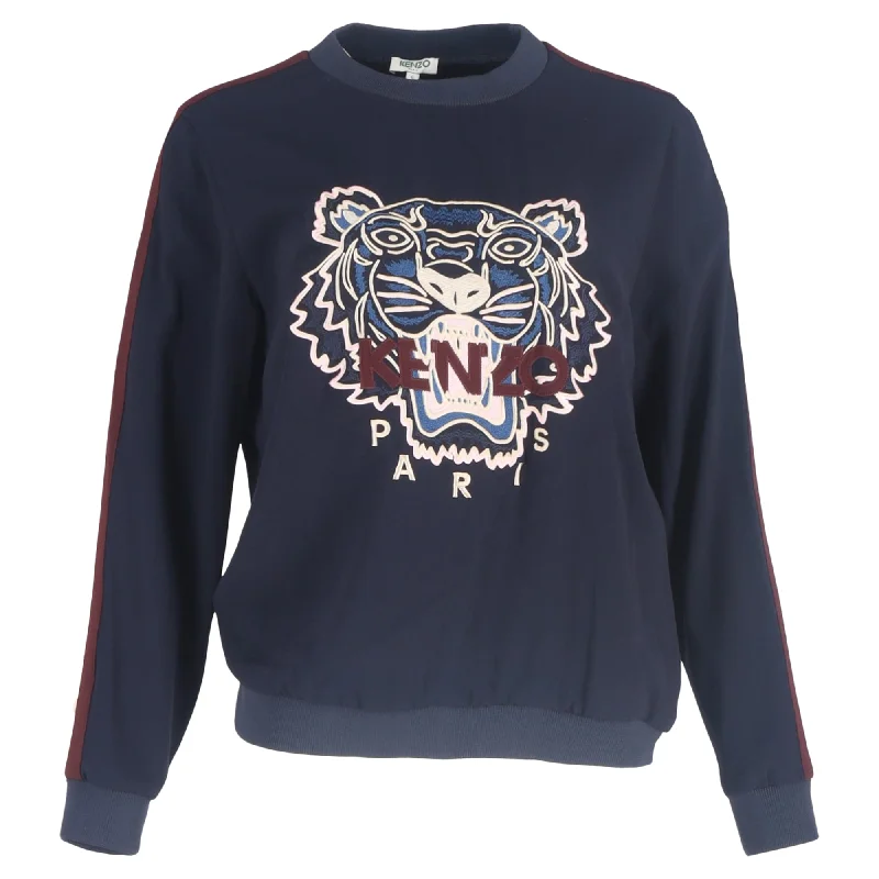 Women's Work Outfit For The Office Kenzo Tiger Motif Embroidered Sweatshirt in Navy Blue Cotton