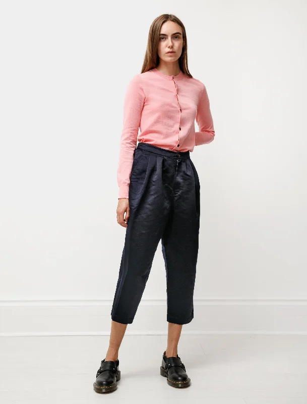 Modern Women's Attire Thick Satin Pleated Trousers Navy