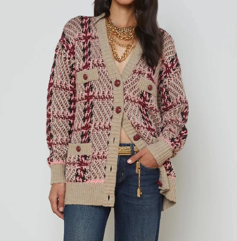 Women's Office Attire Macie Cardigan In Natural/pink/burgundy/black Sequin