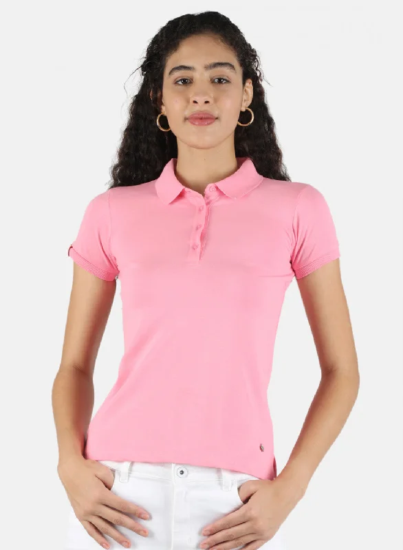 Vintage-Inspired Women's Clothes Women Pink Plain T-Shirt