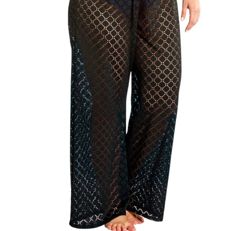 Sale For Women Plus Size Lattice Beach Cover Up Pants In Afm Black