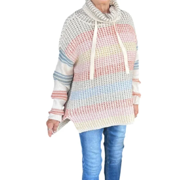 Women's Romantic Outfit Drawstring Neck Sweater In Rainbow