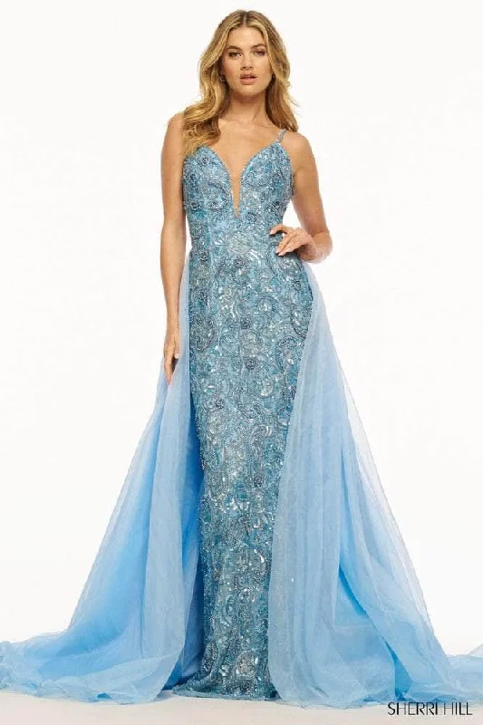 Casual Wear Sherri Hill 56018 - V-Neck Organza Overskirt Evening Gown