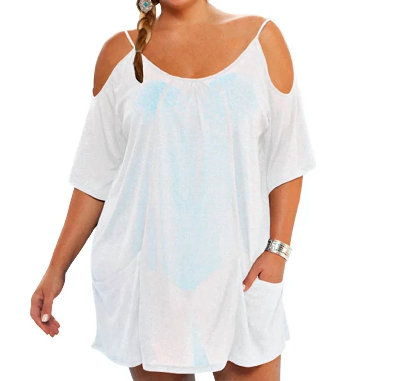 Fashion Women's Clothing Plus Size Open Shoulder Cover Up Tunic In White