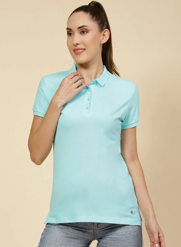 Stylish Women's Apparel Women Aqua Blue Solid T-Shirt