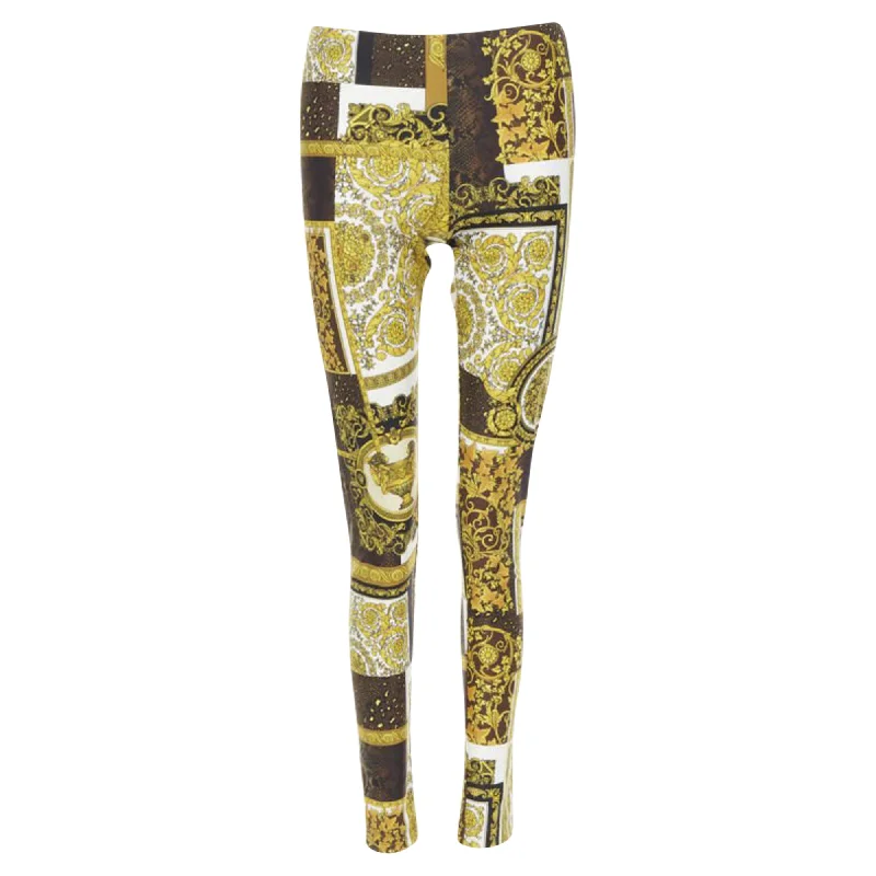 Women's Activewear Attire Versace Mosaic Barocco leather stretchy leggings