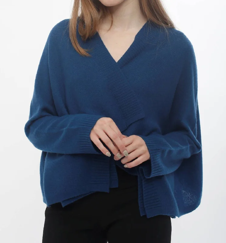 Women's Clothing Outfit Set In Cashmere Open Front Poncho In Admiral Blue