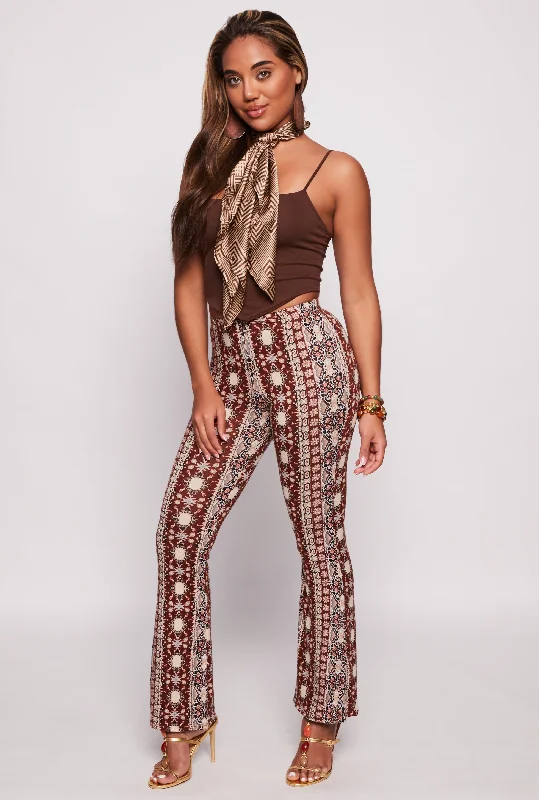 Women's Clothing For Outdoor Events Boho Border Print Flared Pants