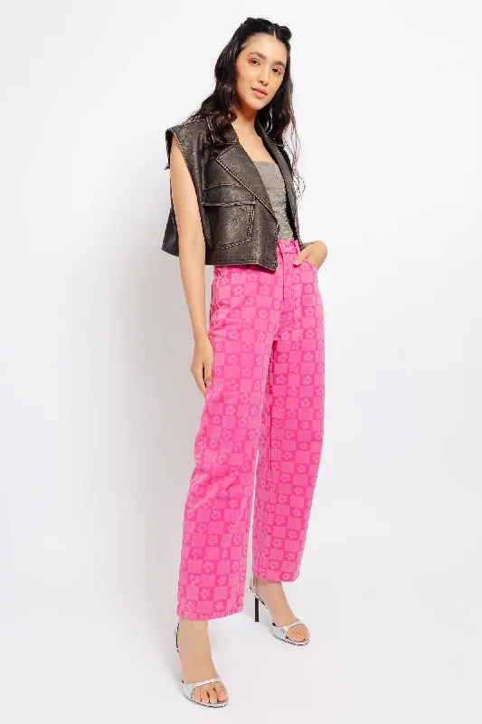 Women's Casual and Dressy Outfits Fuchsia Pink 3D Denim Pants