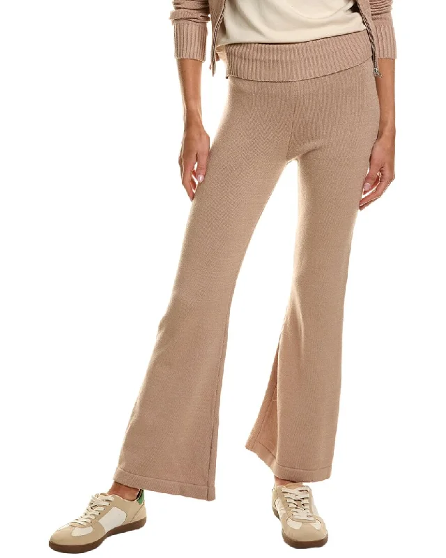 Stylish Clothes For Women Vintage Havana Slim Fit Knit Fold-Over Flare Pant