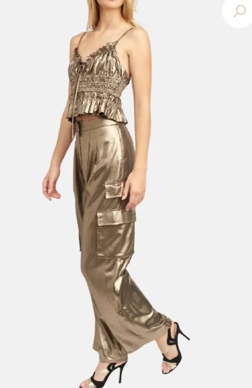 Vintage-Inspired Women's Apparel Arnav Cargo Pant In Gold