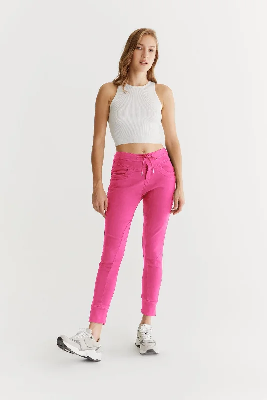 Women's High Street Fashion Mila Mid Waist Jogger 5 Pocket Ankle Pants Pink