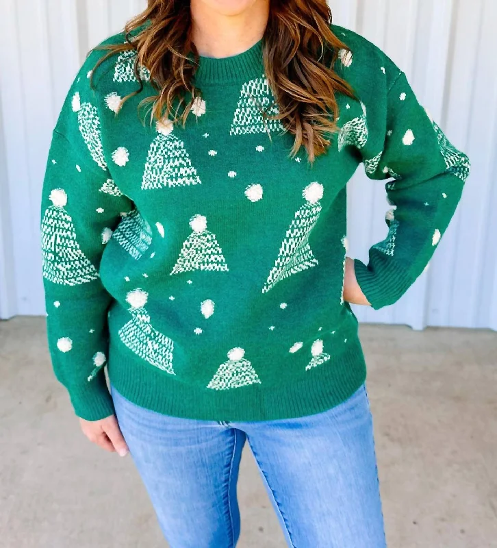 Trendy Women's Outfits for Casual Wear Christmas Tree Sweater In Green