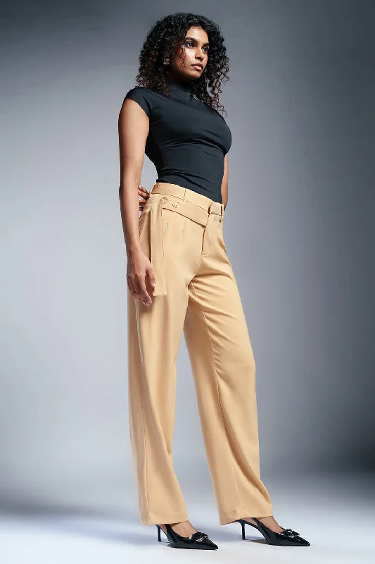 Women's Clothing For Special Occasions Sunlit Beige Strap Detailed Korean Pants