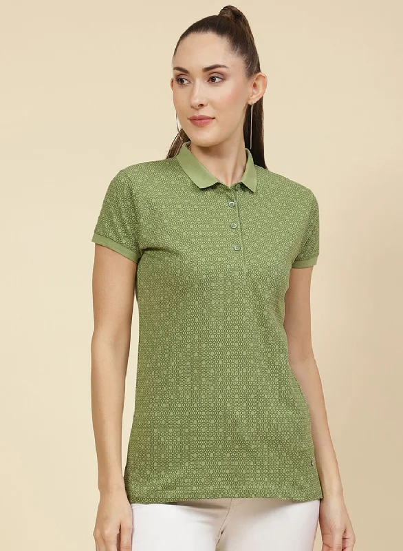 Elegant Women's Evening Garments Women Green Printed T-Shirt