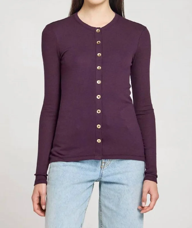 Elegant Women's Clothing Online Marina Ribbed Cardigan In Aubergine