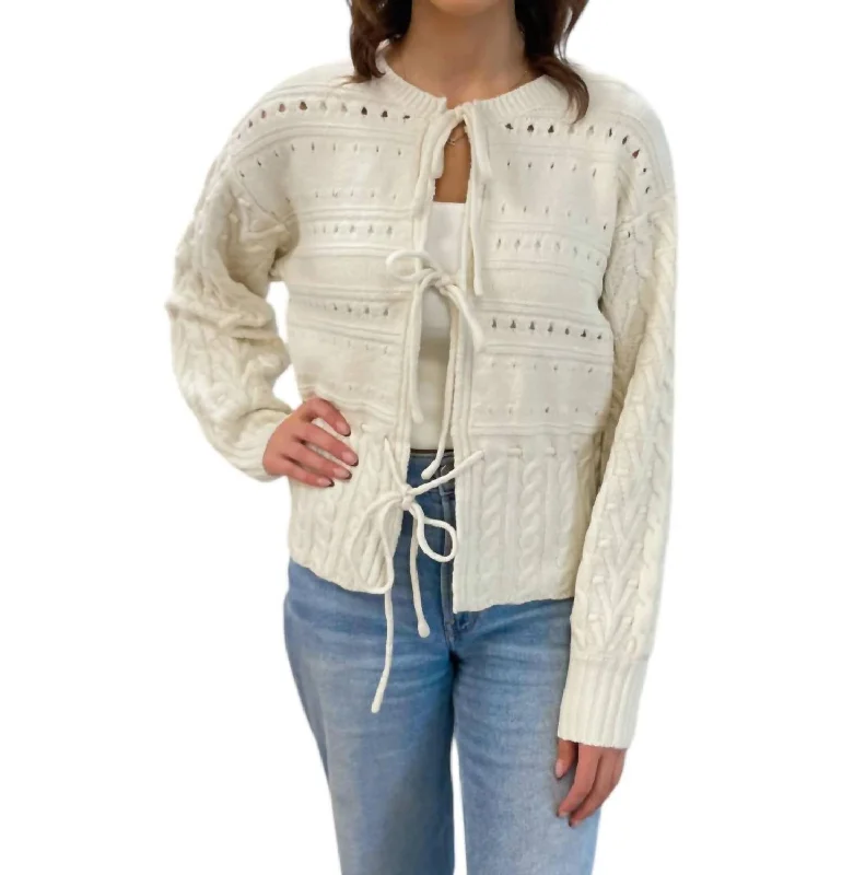 Affordable Fashion for Women Front Tie Open Knit Cardigan In Cream