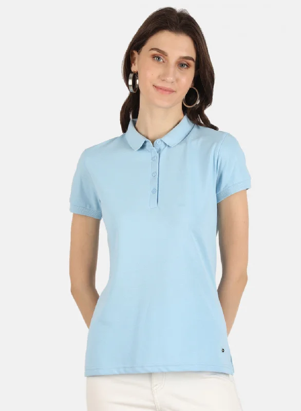 Fashionable Women's Clothing Women Blue Plain T-Shirt