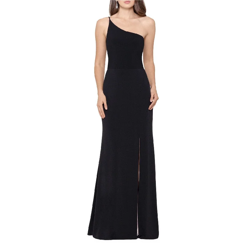 Outfits Ideas XSCAPE Womens 2-Tone One Shoulder Slit Gown Dress, Black, 4