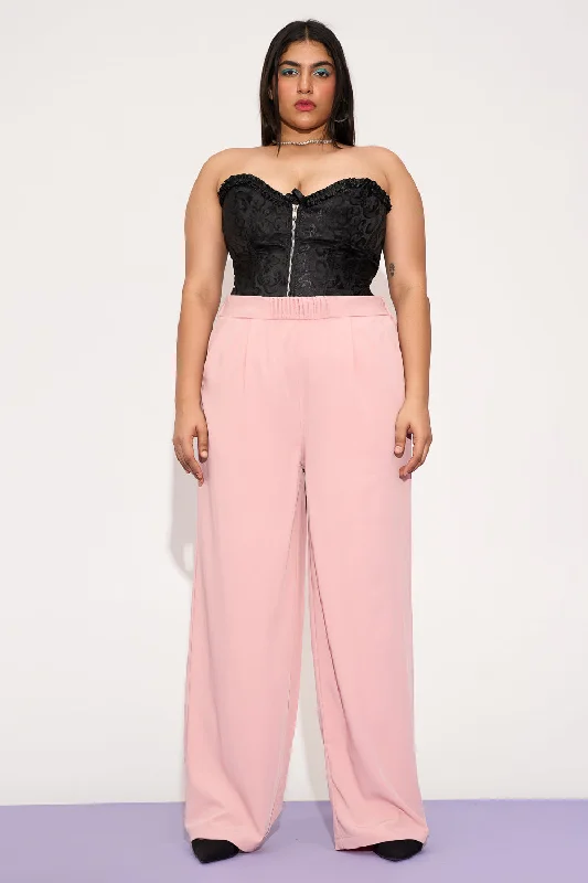 Online Boutiques Clothing Luminous Pink Pleated Waistband Curve Korean Pants