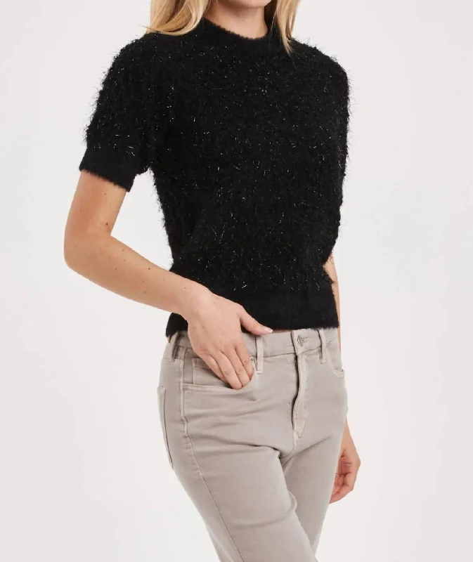 Women's Transitional Outfit Sezanna Crew Neck Short Sleeved Fuzzy Detail Sweater In Black