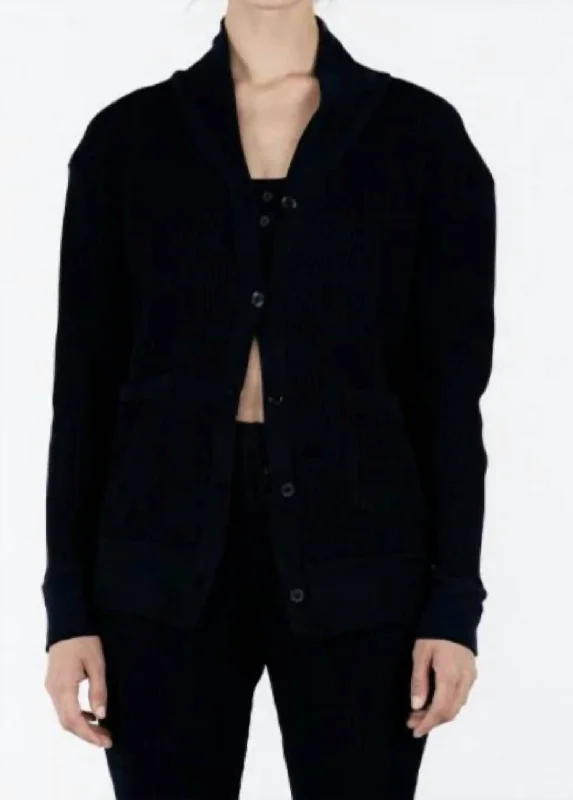 Affordable Trendy Clothes For Women Luxe Thermal Grandpa Cardigan-Black