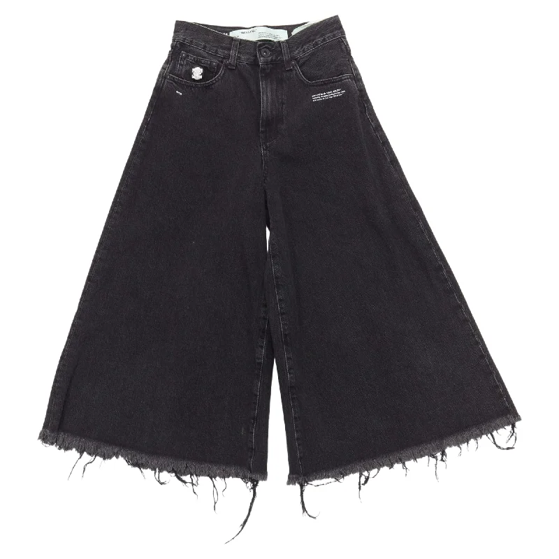 Casual Garments For Women Off White C/O Virgil Abloh Denim Logo Pin Frayed Hem Wide Culotte Jeans