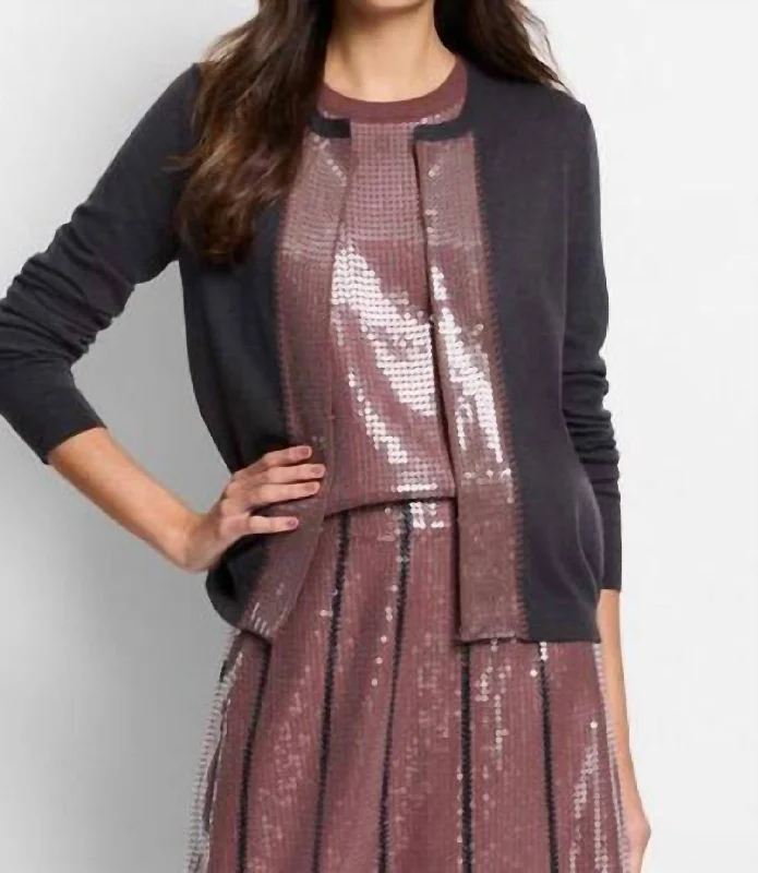 Women's Clothing for Every Occasion Sequin Trimmed Cardigan In Charcoal