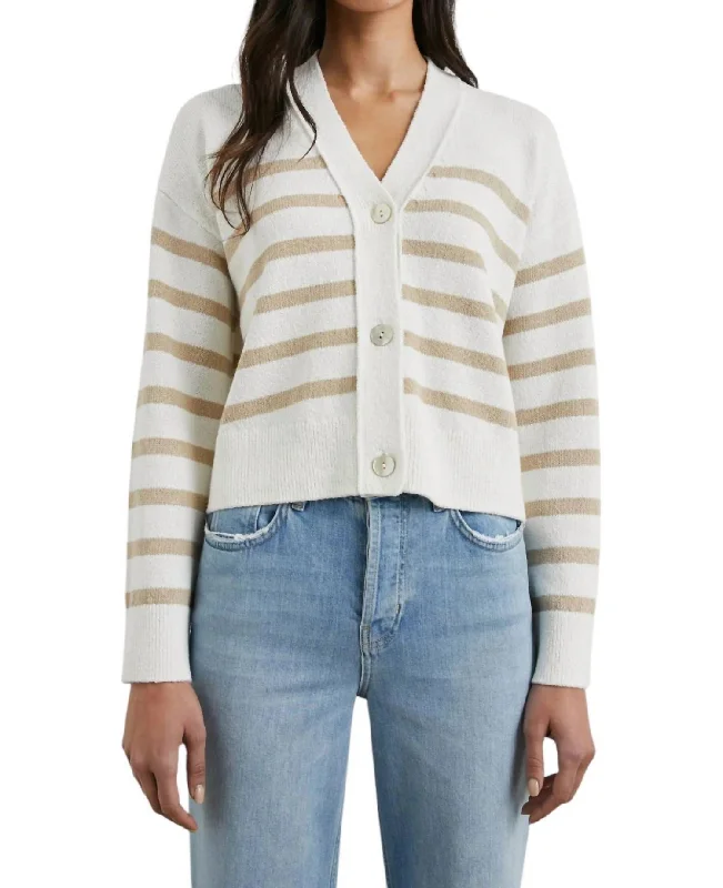 Classic Women's Apparel Geneva Cardigan In Sand Stripe