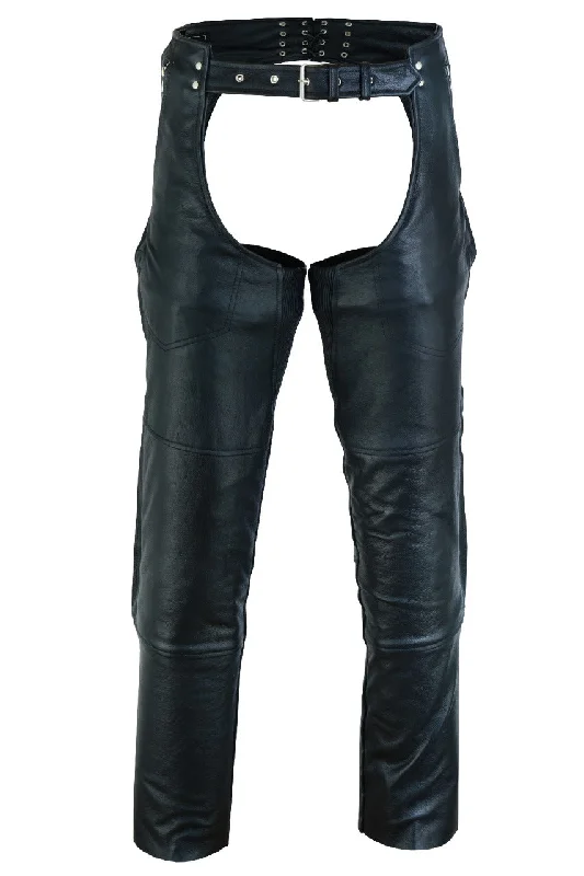 Trendy Boutiques Online VL811S Vance Leather Men and Women Black Four Pocket Biker Leather Motorcycle Chaps