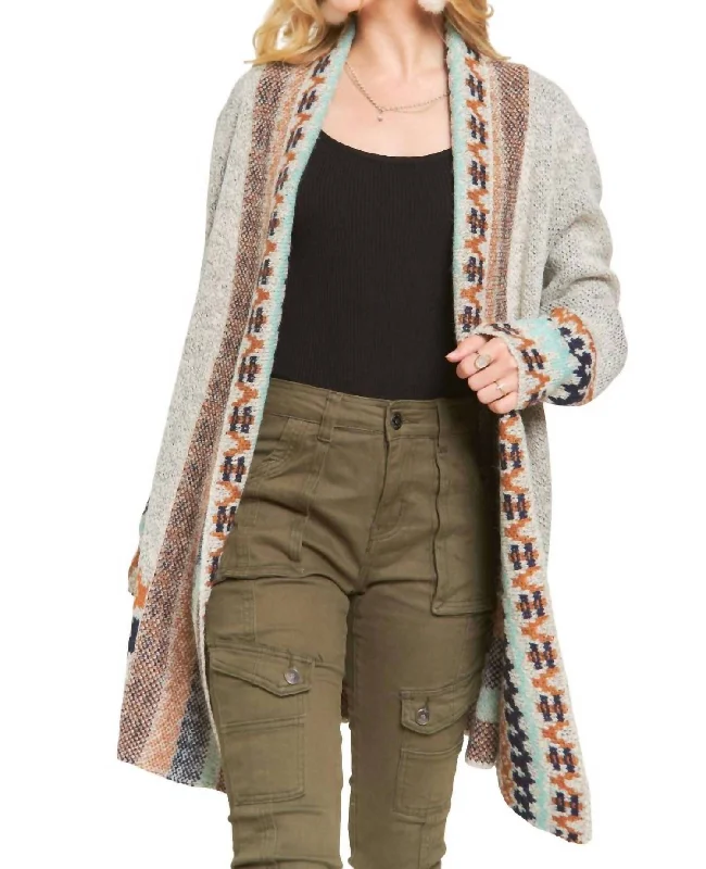 Versatile Women's Clothing for All Occasions Tribal Border Cardigan In Grey